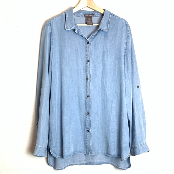Chelsea & Theodore Tops - Chelsea & Theodore Chambray Jean Button Down Top
